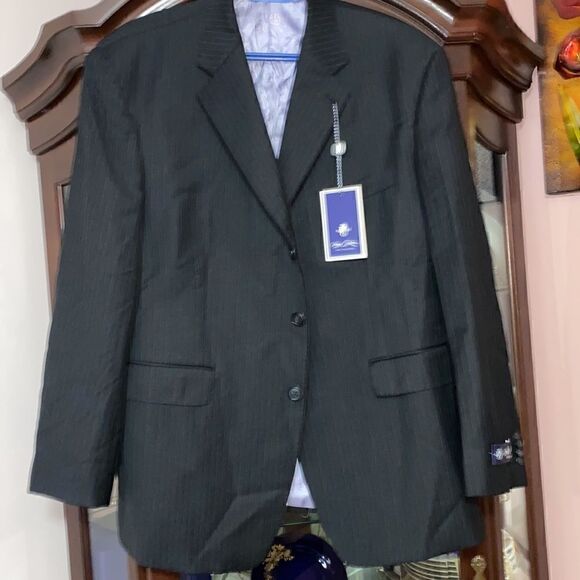 Sean john fine tailored mens 3 button blazer black pinstripe 44S sport coat wool - Picture 2 of 14